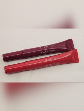 Clarins Lip Perfector Duo - Red & Deep Berry Plumping Peptide Lipgloss  New